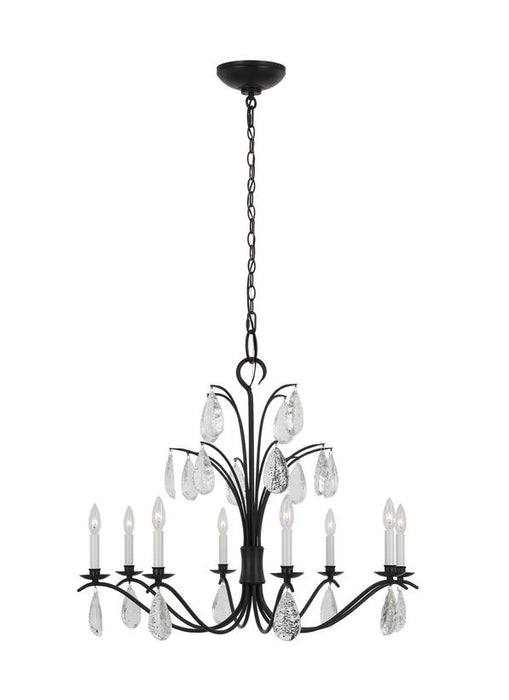 Generation Lighting Shannon Traditional 8-Light Indoor Dimmable Large Ceiling Chandelier Aged Iron Grey With Textured Crystal Drop Glass (CC1608AI)