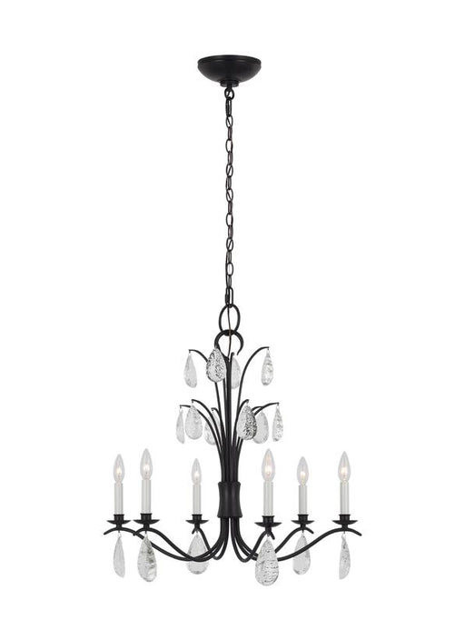 Generation Lighting Shannon Traditional 6-Light Indoor Dimmable Medium Ceiling Chandelier Aged Iron Grey With Textured Crystal Drop Glass (CC1616AI)