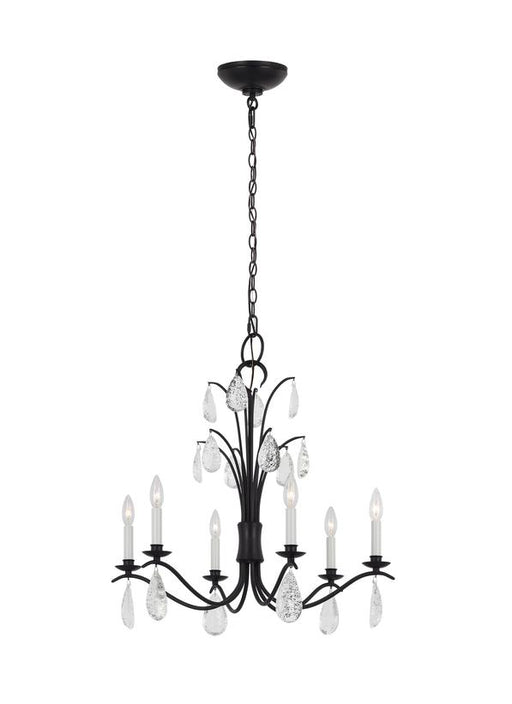 Generation Lighting Shannon Traditional 6-Light Indoor Dimmable Medium Ceiling Chandelier Aged Iron Grey With Textured Crystal Drop Glass (CC1616AI)