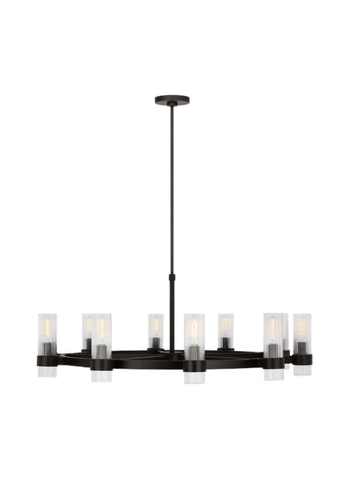 Generation Lighting Geneva Mid-Century 8-Light Indoor Dimmable Large Chandelier In Aged Iron Finish With Clear Glass Shades (CC16810AI)