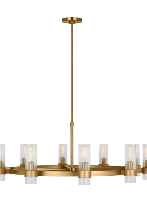 Generation Lighting Geneva Mid-Century 8-Light Indoor Dimmable Large Chandelier In Burnished Brass Gold Finish With Clear Glass Shades (CC16810BBS)