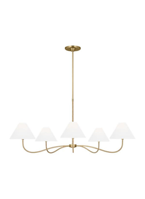 Generation Lighting Chapman And Myers Laguna 5-Light Dimmable Chandelier Ceiling Light In Burnished Brass Finish With White Linen Fabric Shades (CC1695BBS)