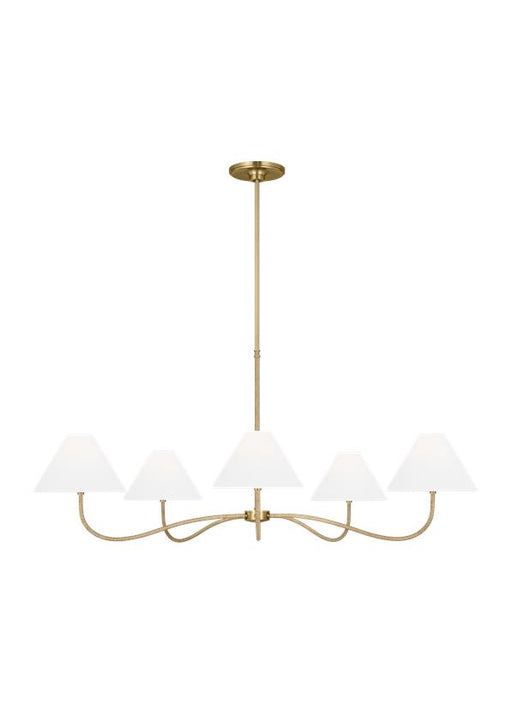 Generation Lighting Chapman And Myers Laguna 5-Light Dimmable Chandelier Ceiling Light In Burnished Brass Finish With White Linen Fabric Shades (CC1695BBS)