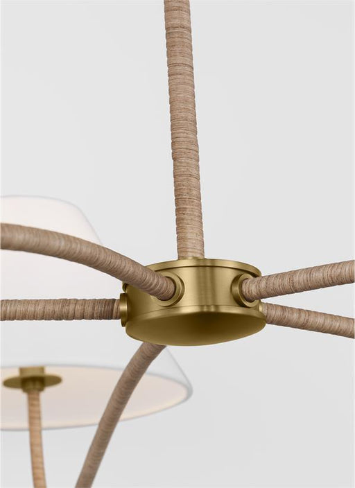 Generation Lighting Chapman And Myers Laguna 5-Light Dimmable Chandelier Ceiling Light In Burnished Brass Finish With White Linen Fabric Shades (CC1695BBS)