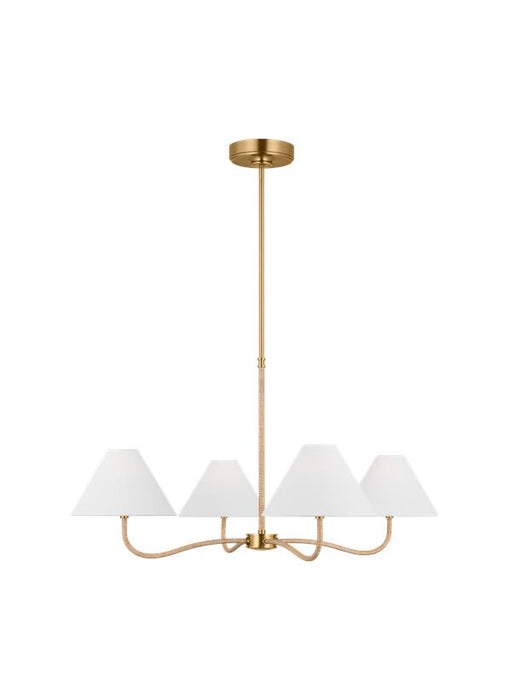 Generation Lighting Chapman And Myers Laguna 4-Light Dimmable Chandelier Ceiling Light In Burnished Brass Finish With White Linen Fabric Shades (CC1704BBS)