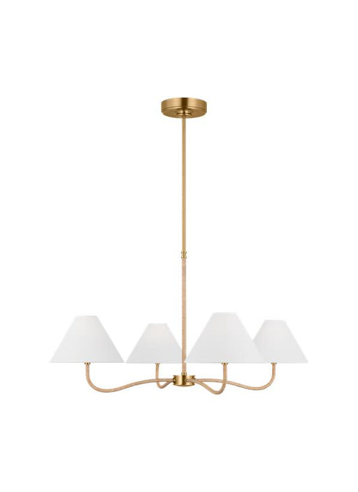 Generation Lighting Chapman And Myers Laguna 4-Light Dimmable Chandelier Ceiling Light In Burnished Brass Finish With White Linen Fabric Shades (CC1704BBS)