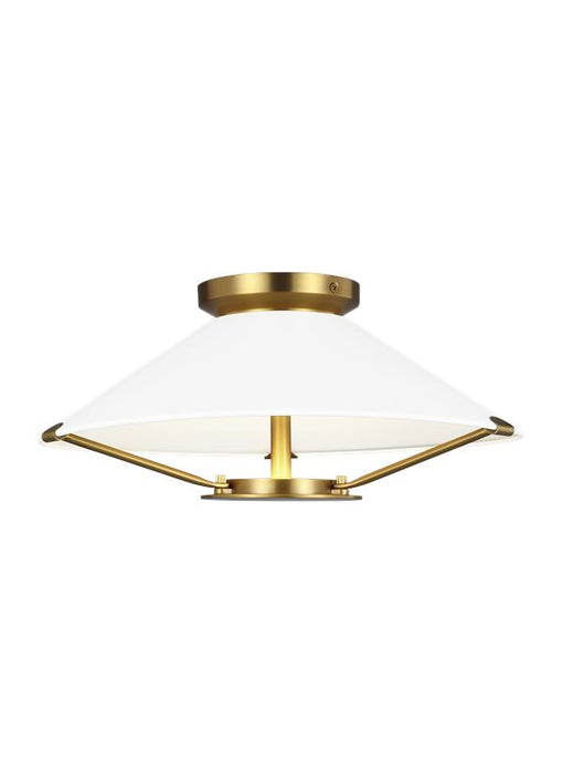 Generation Lighting Ultra-Light Flush Mount Burnished Brass Finish With Frosted Acrylic Diffuser And Matte White Steel Shade (CF1091BBS)