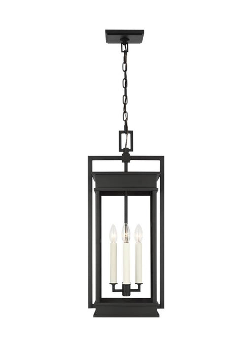 Generation Lighting Cupertino Transitional 4-Light Outdoor Large Pendant Ceiling Hanging Lantern Light Textured Black-Clear Glass Panels (CO1534TXB)