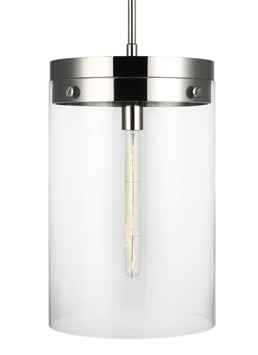 Generation Lighting Garrett Large Cylinder Pendant Polished Nickel Finish With Clear Glass Shade (CP1011PN)