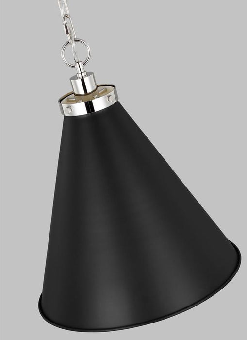 Generation Lighting Wellfleet Medium Cone Pendant Midnight Black and Polished Nickel Finish With Midnight Black Steel Shade (CP1271MBKPN)