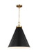 Generation Lighting Wellfleet Large Cone Pendant Midnight Black and Burnished Brass Finish With Midnight Black Steel Shade (CP1281MBKBBS)