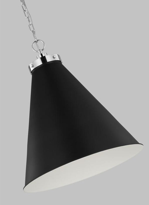 Generation Lighting Wellfleet Large Cone Pendant Midnight Black and Polished Nickel Finish With Midnight Black Steel Shade (CP1281MBKPN)