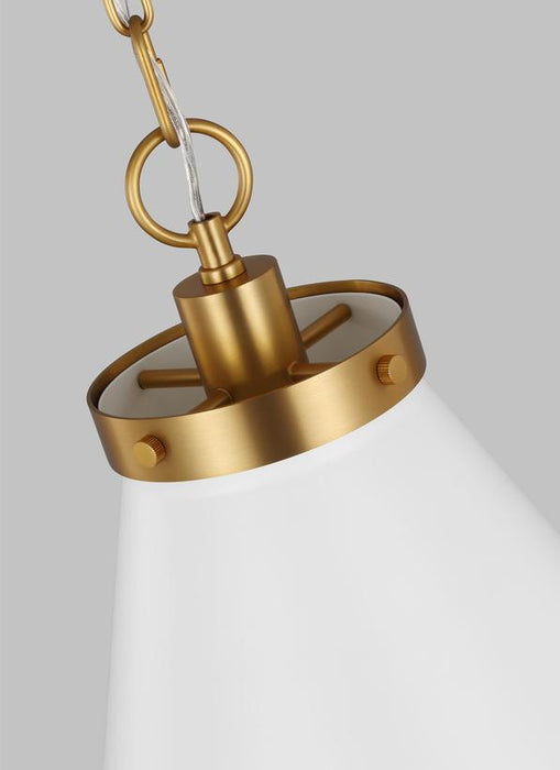 Generation Lighting Wellfleet Large Cone Pendant Matte White and Burnished Brass Finish With Matte White Steel Shade (CP1281MWTBBS)
