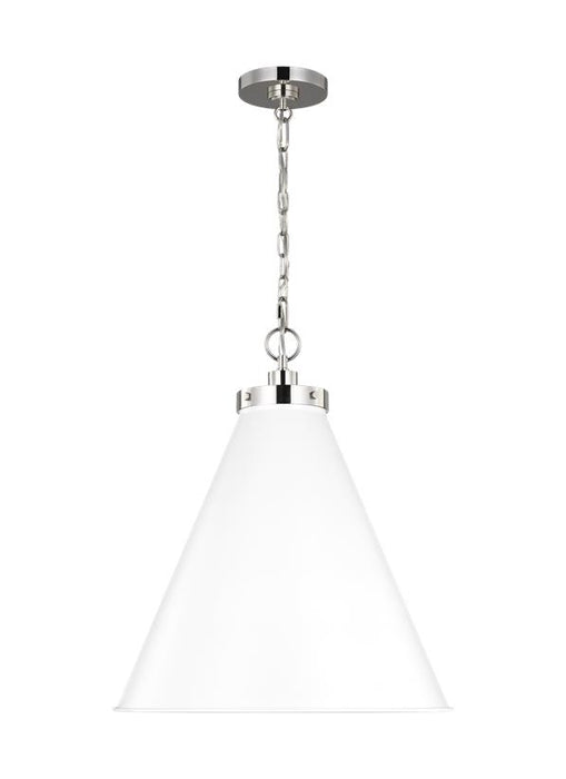 Generation Lighting Wellfleet Large Cone Pendant Matte White and Polished Nickel Finish With Matte White Steel Shade (CP1281MWTPN)