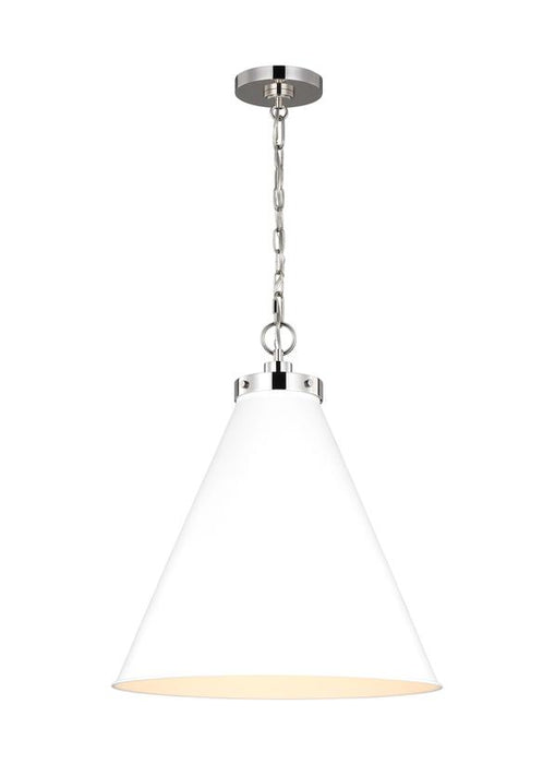 Generation Lighting Wellfleet Large Cone Pendant Matte White and Polished Nickel Finish With Matte White Steel Shade (CP1281MWTPN)