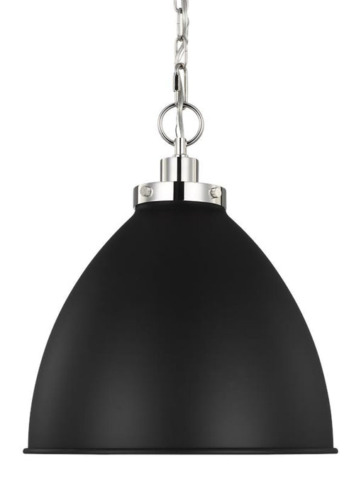 Generation Lighting Wellfleet Medium Dome Pendant Midnight Black and Polished Nickel Finish With Midnight Black Steel Shade (CP1291MBKPN)