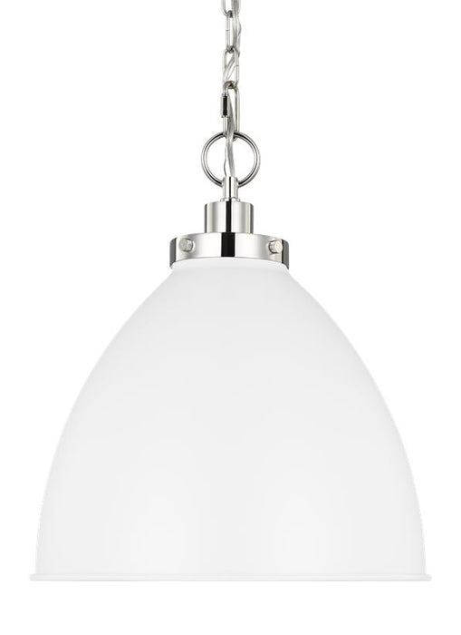 Generation Lighting Wellfleet Medium Dome Pendant Matte White and Polished Nickel Finish With Matte White Steel Shade (CP1291MWTPN)