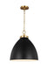 Generation Lighting Wellfleet Large Dome Pendant Midnight Black and Burnished Brass Finish With Midnight Black Steel Shade (CP1301MBKBBS)