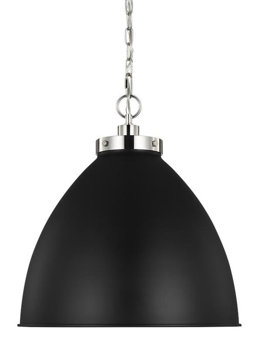 Generation Lighting Wellfleet Large Dome Pendant Midnight Black and Polished Nickel Finish With Midnight Black Steel Shade (CP1301MBKPN)