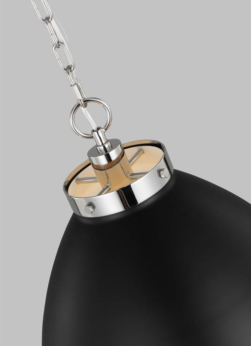 Generation Lighting Wellfleet Large Dome Pendant Midnight Black and Polished Nickel Finish With Midnight Black Steel Shade (CP1301MBKPN)