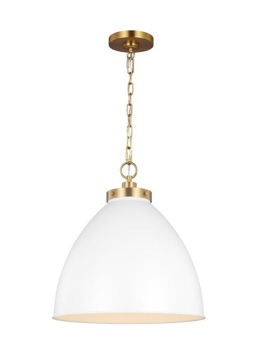 Generation Lighting Wellfleet Large Dome Pendant Matte White and Burnished Brass Finish With Matte White Steel Shade (CP1301MWTBBS)