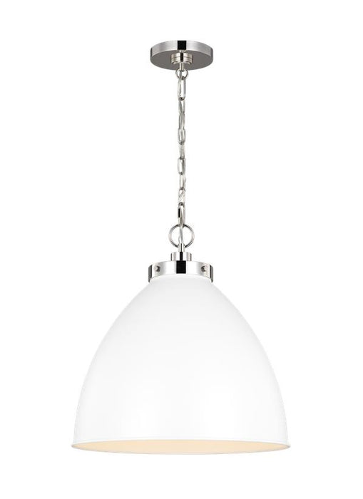 Generation Lighting Wellfleet Large Dome Pendant Matte White and Polished Nickel Finish With Matte White Steel Shade (CP1301MWTPN)