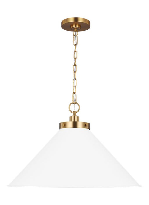 Generation Lighting Wellfleet Wide Cone Pendant Matte White and Burnished Brass Finish With Matte White Steel Shade (CP1311MWTBBS)