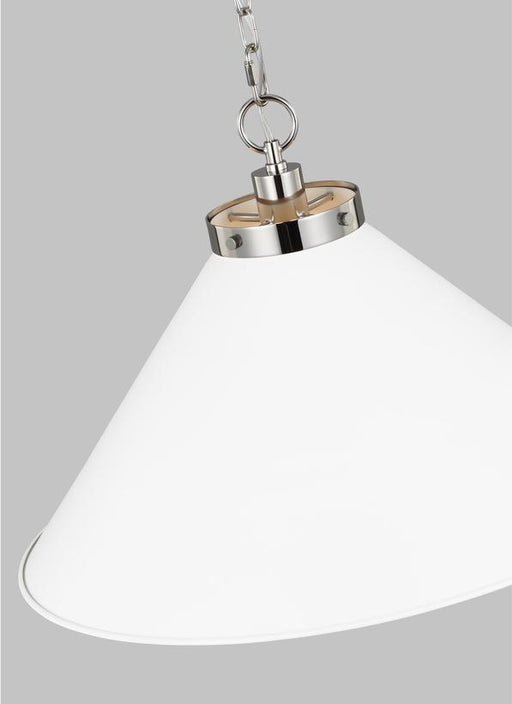 Generation Lighting Wellfleet Wide Cone Pendant Matte White and Polished Nickel Finish With Matte White Steel Shade (CP1311MWTPN)