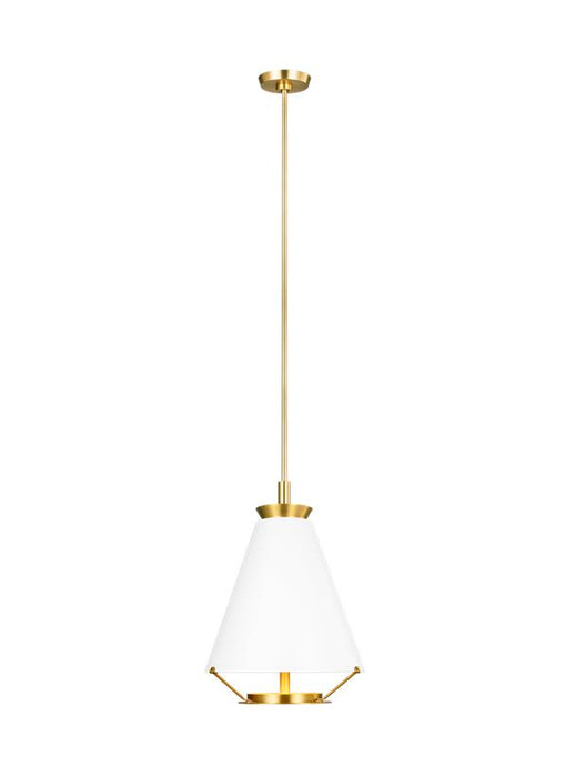 Generation Lighting Ultra Light Tall Pendant Burnished Brass Finish With Frosted Acrylic Diffuser And Matte White Steel Shade (CP1321BBS)