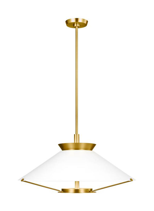 Generation Lighting Ultra Light Wide Pendant Burnished Brass Finish With Frosted Acrylic Diffuser And Matte White Steel Shade (CP1331BBS)