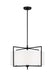Generation Lighting Perno Mid-Century 4-Light Indoor Dimmable Medium Hanging Shade Ceiling Pendant Aged Iron Grey-White Linen Fabric Shade (CP1394AI)