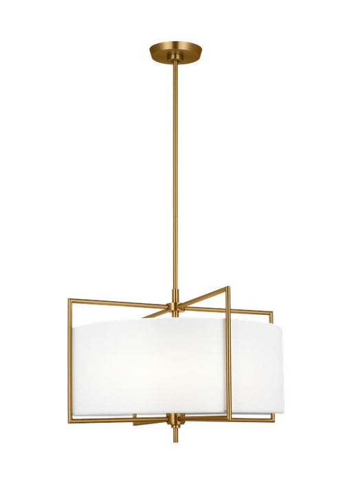 Generation Lighting Perno Mid-Century 4-Light Indoor Dimmable Medium Hanging Shade Ceiling Pendant Burnished Brass Gold-White Linen Fabric Shade (CP1394BBS)