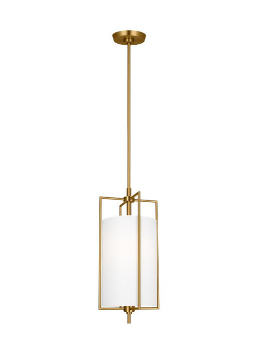 Generation Lighting Perno Mid-Century 1-Light Indoor Dimmable Small Hanging Shade Ceiling Pendant Burnished Brass Gold-White Linen Fabric Shade (CP1401BBS)