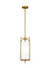 Generation Lighting Perno Mid-Century 1-Light Indoor Dimmable Small Hanging Shade Ceiling Pendant Burnished Brass Gold-White Linen Fabric Shade (CP1401BBS)