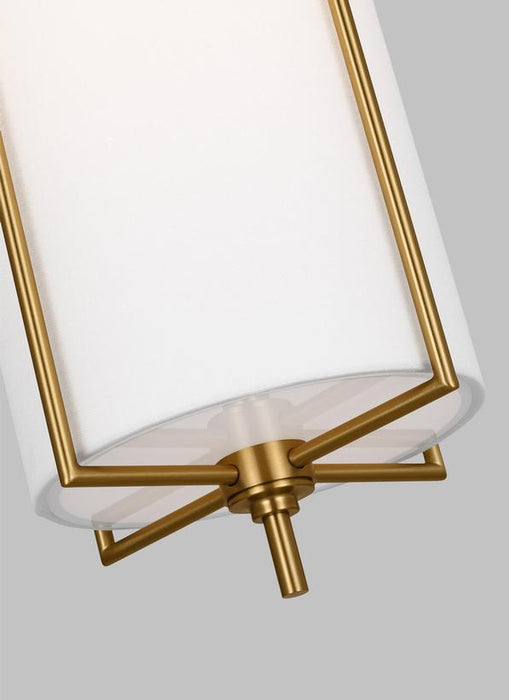 Generation Lighting Perno Mid-Century 1-Light Indoor Dimmable Small Hanging Shade Ceiling Pendant Burnished Brass Gold-White Linen Fabric Shade (CP1401BBS)