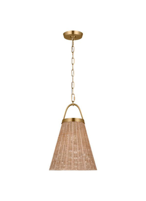 Generation Lighting Chapman And Myers Whitby 1-Light Dimmable Medium Pendant In Burnished Brass Finish With Blonde Rattan And Steel Shade (CP1421BBS)