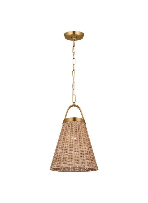 Generation Lighting Chapman And Myers Whitby 1-Light Dimmable Medium Pendant In Burnished Brass Finish With Blonde Rattan And Steel Shade (CP1421BBS)