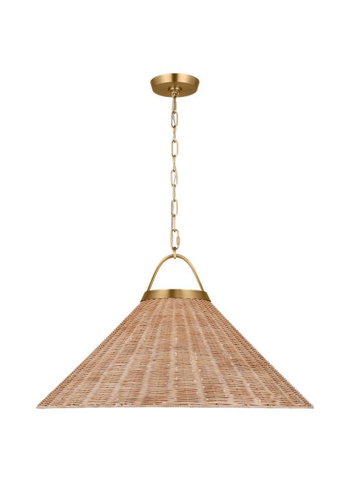 Generation Lighting Chapman And Myers Whitby 1-Light Dimmable Extra Large Pendant In Burnished Brass Finish With Blonde Rattan And Steel Shade (CP1431BBS)