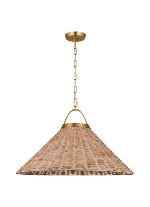 Generation Lighting Chapman And Myers Whitby 1-Light Dimmable Extra Large Pendant In Burnished Brass Finish With Blonde Rattan And Steel Shade (CP1431BBS)