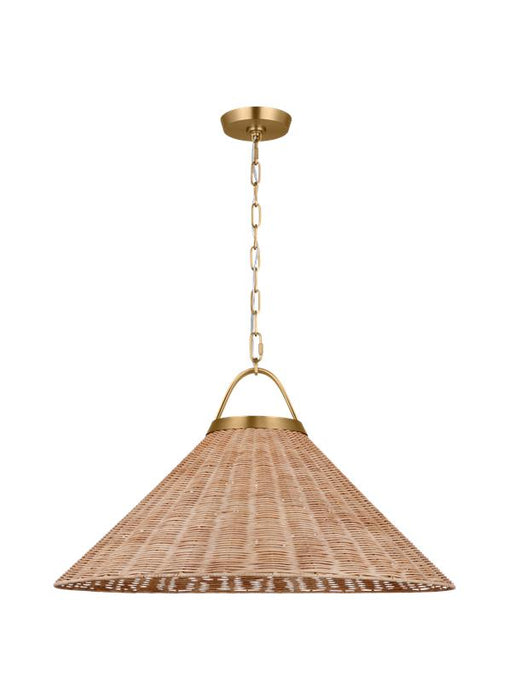 Generation Lighting Chapman And Myers Whitby 1-Light Dimmable Extra Large Pendant In Burnished Brass Finish With Blonde Rattan And Steel Shade (CP1431BBS)