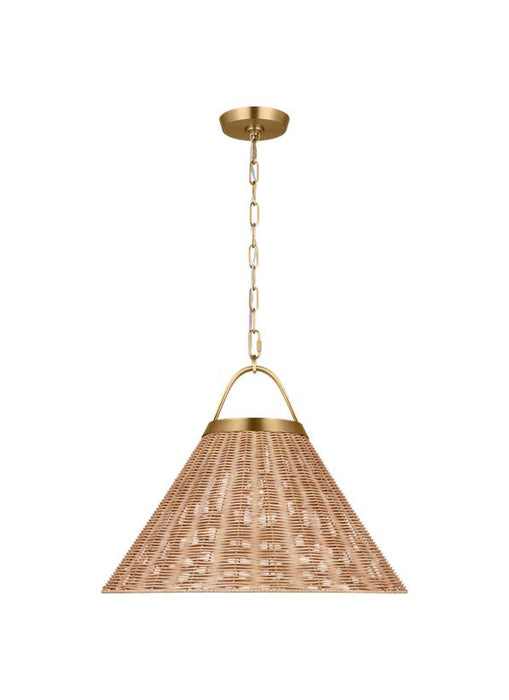 Generation Lighting Chapman And Myers Whitby 1-Light Dimmable Grand Pendant In Burnished Brass Finish With Blonde Rattan And Steel Shade (CP1441BBS)