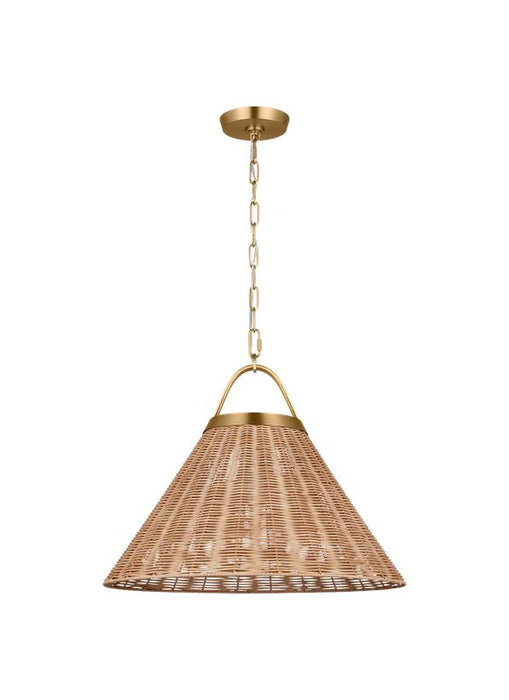 Generation Lighting Chapman And Myers Whitby 1-Light Dimmable Grand Pendant In Burnished Brass Finish With Blonde Rattan And Steel Shade (CP1441BBS)