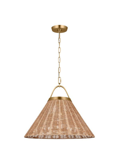 Generation Lighting Chapman And Myers Whitby 1-Light Dimmable Grand Pendant In Burnished Brass Finish With Blonde Rattan And Steel Shade (CP1441BBS)