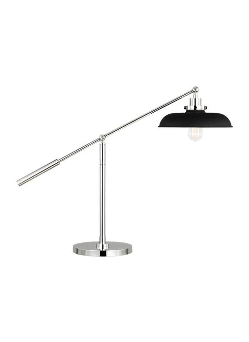 Generation Lighting Wellfleet Wide Desk Lamp Midnight Black and Polished Nickel Finish With Midnight Black Steel Shade (CT1111MBKPN1)
