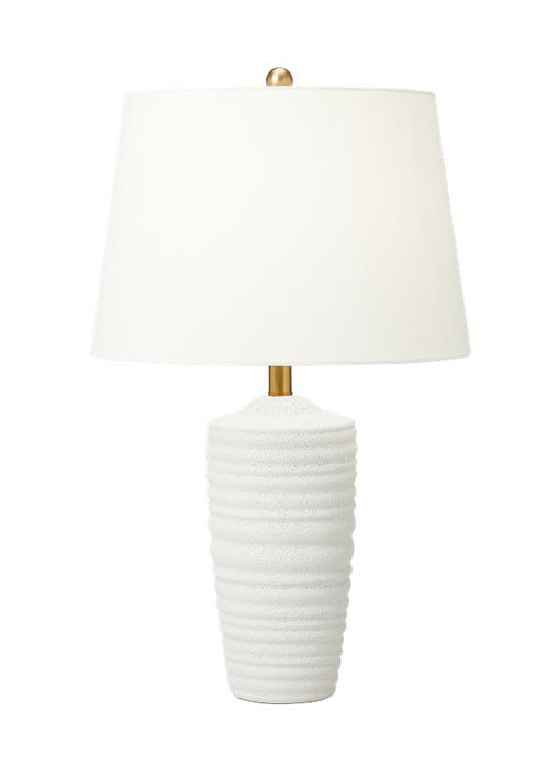 Generation Lighting Waveland Table Lamp Porous White Finish With White Linen Fabric Shade (CT1201PRW1)