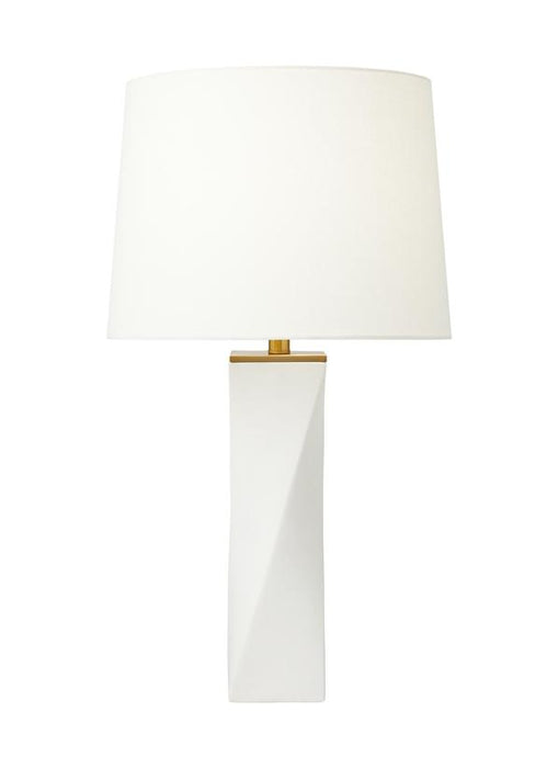 Generation Lighting Lagos Table Lamp White Leather Finish With White Linen Fabric Shade (CT1211WL1)