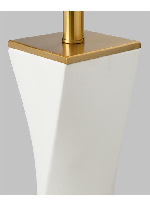 Generation Lighting Lagos Table Lamp White Leather Finish With White Linen Fabric Shade (CT1211WL1)