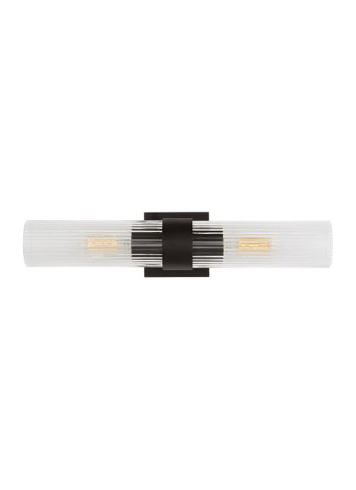 Generation Lighting Geneva Mid-Century 2-Light Indoor Linear Dimmable Bath Vanity Wall Sconce Aged Iron With Clear Fluted Glass Shades (CV1022AI)