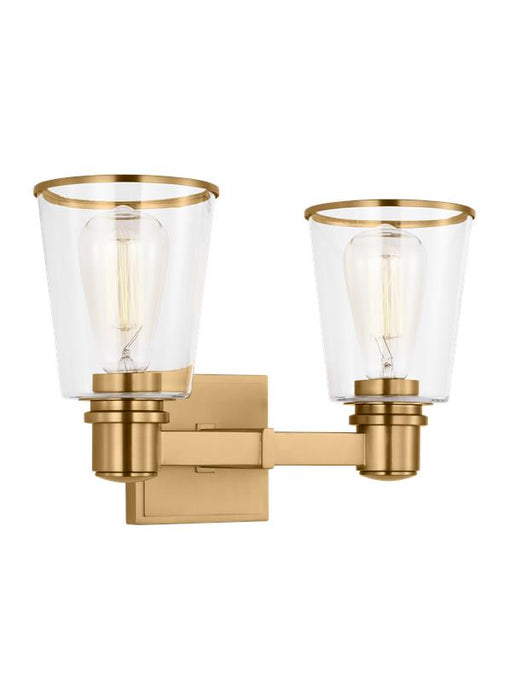 Generation Lighting Alessa Transitional 2-Light Indoor Dimmable Bath Vanity Wall Sconce Burnished Brass Gold With Clear Glass Shades (CV1032BBS)