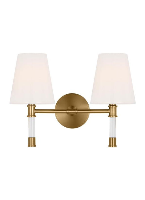 Generation Lighting Hanover Mid-Century 2-Light Indoor Dimmable Bath Vanity Wall Sconce Burnished Brass Gold With Milk Glass Shades (CV1052BBS)